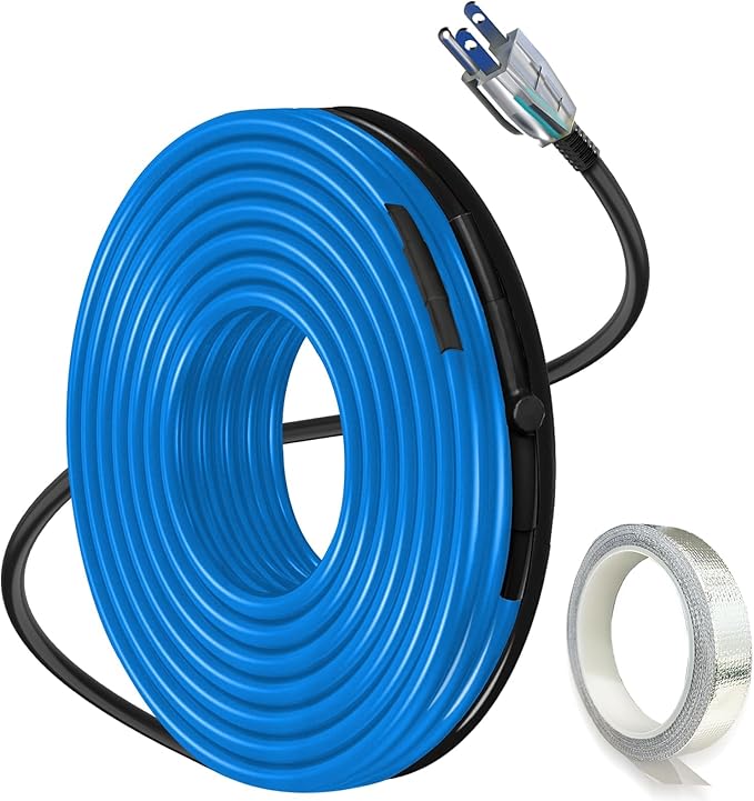 24FT Heat Tape for Water Pipes, Self-Regulating Heat Trace for Pipes with Thermostat Heating Cable for Metal Plastic Pex Pipes 120V 5W/FT
