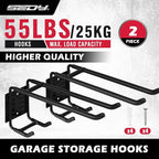 2-Piece 9.4" Heavy Duty Garage Hooks, Sturdy Utility Hooks Holds 55 LB Wall Mount Garden Tool Organizer Hangers for Hanging Shovel Ladder Chairs Strollers Power Tool Tire and More (Black)