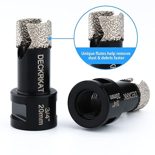 3/4” Diamond Hole Saw with Slots 20mm Vacuum Brazed Tile Hole Saw for Porcelain Granite Brick Concrete with 5/8-11 Thread to 3/8” Hex Shank Adapter Fit Both Angle Grinders & Electric Drills