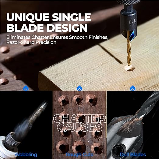toolant Silence Combination Countersink Drill Bits Set, #4, #6, #8, #10, #12, High-Speed Steel Counter Sink Drill Bit Adjustable for US Wood Screw with Storage Case