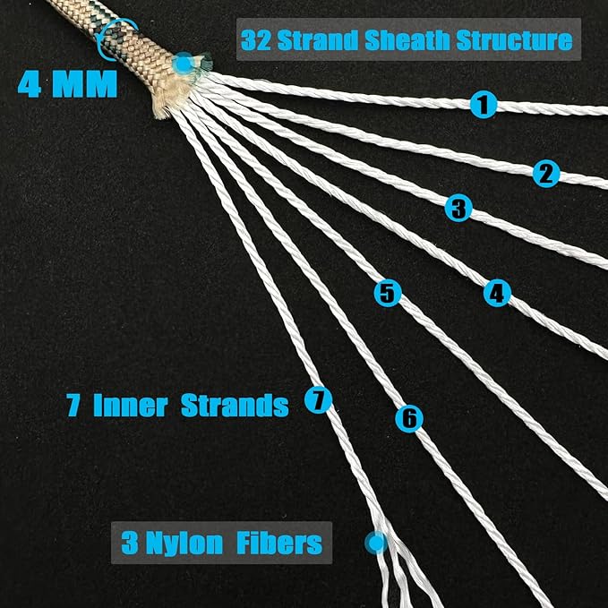 Paracord Nylon Rope Camo 200ft with 7-Strand Core, 10 Colors and 50/100/200 ft, Type III Parachute Cord 4mm for Camping, Survival, Hiking, DIY, Crafting, Outdoor Utility Rope
