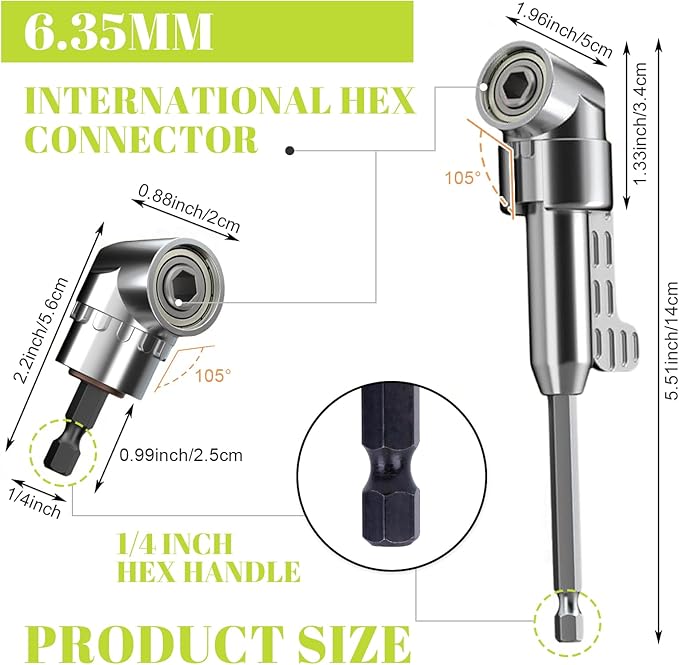 105 Degree Right Angle Drill Adapter, 2025 New Right Angle Head Drill Driver Extension Bit Power Screwdriver Socket Adapter, Corner Tool Screw Hub with Multi-function Bend Screwdriver Bit