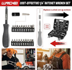 LLNDEI 1/4 inch Drive Impact Socket Set 83 Piece,Standard SAE(5/32-9/16 inch) Metric Size(4-15mm),72T Ratchet Wrench Handle,CR-V Mechanics Tool Set with Adapter,Screwdriver Bits for Automotive Repair