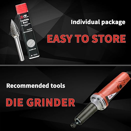 S&F STEAD & FAST Carbide Burr with 1/4” Shank 1/2” Cutter Dia 1” Length, Professional Grade Tungsten File, Die Grinder Bit for Metals, Rotary File Tree Pointed Shape, Grinding Burr bit