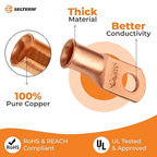 SELTERM 2pcs 1 AWG 5/16" Stud Copper Wire Lugs, Battery Lugs, Ring Terminals, Battery Cable Ends, 1 Gauge Ring Terminal Connectors, UL Heavy Duty Bare Copper Eyelets Battery Terminal Connectors