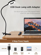 Clip on Lamp,5 Colors+10 Brightness LED Desk Lamp with Clamp,550lm Bright Clip on Light for Bed Headboard/Bedside Table,360°Adjustable Reading Light for Bed,Desk Lights for Home Office Study [Adapter]
