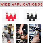 100 Pcs 12-10 AWG Black & Red Insulated Fork Spade Wire Connector U Type Electrical Crimp Terminals SV5.5-4 (#8 USA)