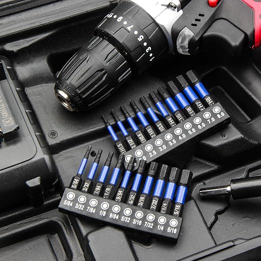 HPHOPE Impact Hex Head Allen Wrench Drill Bit Set 10 Pcs - SAE, S2 Steel Hex Bits Set, 1/4” Hex Shank with Magnetism, 50mm Long with Storage Box.
