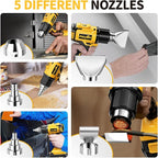 Cordless Heat Gun, 300℃-550℃ Fast Heating Gun Kit, 2 Temperature Setting Cordless Heater, Hot Air Gun with 2*4.0Ah Batteries & 5 Types Nozzles, Heat Guns for Shrink Tubing, Crafting (Yellow)