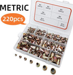 Metric Rivet Nut Kit, 220PCS Rivet Nuts Assortment Kit, Rivnut Kit, Nutsert Kit, Rivnuts Nutserts Kit, Flat Head M3 M4 M5 M6 M8 M10 M12