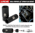 LLNDEI 1/2 inch Drive Deep Impact Socket Set, 37 Piece Standard SAE 3/8" to 1-1/4" | Metric 8 to 24mm, Includes Spark Plug Socket (16, 21mm), CR-MO Universal Joint, Extension Bars and Adapter