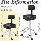 Sintuff Drum Throne with Backrest, Heavy Duty Adjustable Padded Hydraulic Drum Chair, Motorcycle Height Stool with Stable Bass Memory Foam Seat for Adult Drummers Guitar Players(Black,Classic)