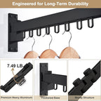 Bakala Clothes Drying Rack Foldable, Laundry Drying Rack Clothing Wall Mounted, Clothing Racks for Hanging Clothes, Heavy-duty Space Saving Hanger,Retractable,Expandable,Collapsible, 64" (Hooks,Black)