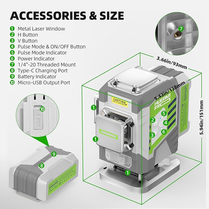 Laser Level, 3x360° Self Leveling Green Tiling Level Laser Tool, 3D Cross Line Laser Level Tool, High Accuracy Floor Laser with 8000mAh Li-ion Battery, Remote Control & Hard Carry Case