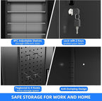 Metal Storage Cabinet with Wheels, Pegboard and 4 Hooks, 73" H Garage Storage Cabinet with 4 Adjustable Shelves and 2 Lockable Doors for Garage Home Office Warehouse, Black, Assembly Required