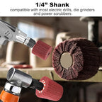 HighFree 7 PCS Non Woven Abrasive Buffing Polishing Wheels Drill Attachment Set - Scouring Pads Wheel with 1/4" Shank for Stainless Steel Copper Aluminum Wood-Wares (320 Grit Red)