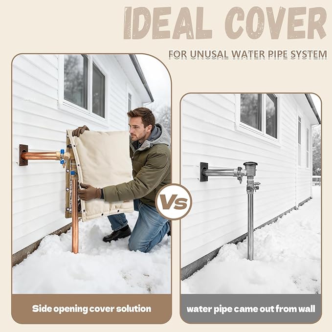 Backflow Preventer Insulation Cover - 2 Way Opening Pipe Insulation Cover for Irrigation Valve, Sprinkler Cover for Outside - Winter Freeze Protection Backflow Cover - 30" W x 24" H, Beige