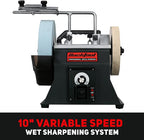 BUCKTOOL 10-Inch Variable Speed Wet Sharpening System, 1.2-Amp Two-Direction Water Cooled Wet Stone Grinder 90-160RPM, Wet Bench Grinder for Knife, Chisel, Knife, Axe, SCM8103