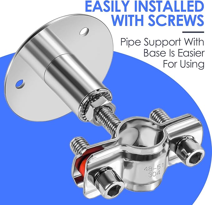 Adjustable Pipe Support Bracket 304 Stainless Steel - Wall Mount Pipe Support Heavy Duty Pipe Bracket Clamp with Screws 2PCS Pipe Strap Clamp for OD Pipe 48-51mm