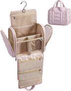 BAGSMART Hanging Toiletry Bag with Removable Partition, Puffy Water-resistant Fabric, Cosmetic Bag Makeup Bag for Full Sized Toiletries, Nude Pink