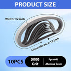 1/2 x 18 Inch 5000 Grit Sanding Belts 10 Pack -Ultra Fine Pyramid Alumina Abrasive Belts for Air File Belt Sander, Auto Clear-Coat, Woodworking & Metal Finishing