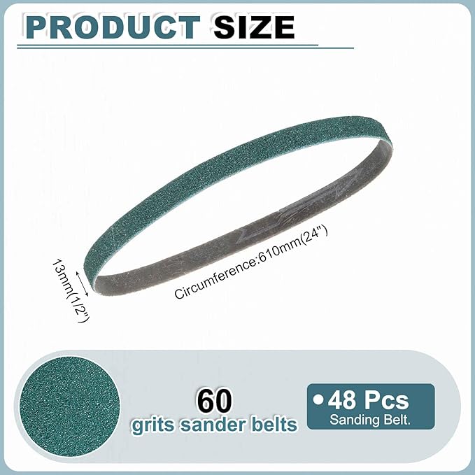 HARFINGTON 1/2 x 24 Inch Sanding Belts, 24 Pcs 60 Grit Zirconia Abrasive Belt Sander File Belt for Woodworking, Metal Polishing, Knife Sharpener