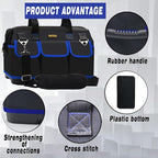 18 Inch Tool Bag, Waterproof Wide Mouth Tool Kit, Heavy Duty Tool Bag Organizer With Shoulder Straps, Tool Storage Package For Men/Women (Blue18IN)
