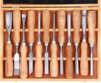 Cunyuer 12 PCS Wood Carving Tools, 60CRV Blade Wood Chisel Sets with Wooden Case, Woodworking Chisel for DIY Handicrafts