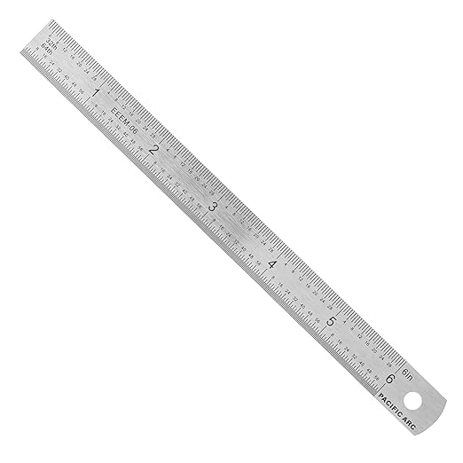 Pacific Arc Stainless Steel Ruler Inch and Metric, with 32nd and 64th Graduations, 6 Inches