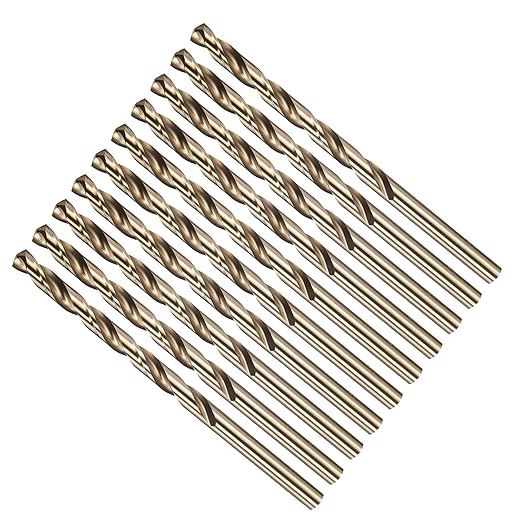 Drill Bit, #8 Cutting Diameter, 4341 HSS Gold Finish 135° Cutting Angle Number Jobber Bits - (Applications: for Drilling Soft Metal Plastic Wood), 10-Pieces
