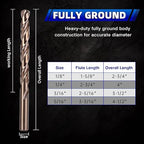 5/16 Inch Cobalt Drill Bit Set (10Pcs), M35 Fully Grounded 5% Cobalt Bits for Hardened Metals, Stainless Steel, Cast Iron and Wooden Plastics, with Storage Box