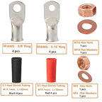 SVAAR 2/0 AWG Battery Cable Lugs,00 Gauge Tinned Copper Lugs 2/0 AWG 3/8" & 5/16" Battery Cable Ends,00 Gauge Lugs Ring Terminal Battery Lugs with 3:1 Heat Shrink Tube+Hex Nut+Flat Washer