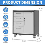 Metal Storage Cabinet with Wheels, Rolling Tool Cabinet with Adjustable Shelve, Locking Garage Storage Cabinet with 4 Drawer and 1 Door for Tools, Assembly Required (Black/Grey)