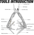 FLISSA 16-in-1 Stainless Steel Multi Tool, Gift for Dad, EDC Multitool with Pocket Knife, Pliers, Belt Clip and Oxford Sheath, Self-locking Utility Multi-Tool for Camping Survival Outdoor