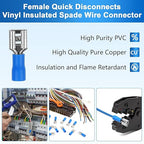 200 Pcs Female Quick disconnects Vinyl Insulated Spade Wire Connectors, Blue Electrical Crimp Terminal 16-14 AWG (6.3mm)