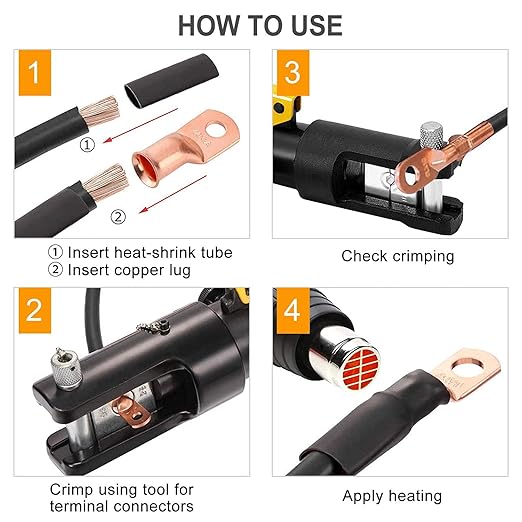 SVAAR 34pcs Battery Cable Lugs kit 1/0 Gauge 2 Gauge 4 Gauge Bare Copper Lugs with 5/16" and 3/8" Stud Heavy Duty 0 2 4 AWG Wire Lugs Ring Terminal Connectors Crimp Cable Ends with Heat Shrink Tube