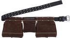 VEEKAY Brown Leather Tool Belt 11 Pocket Suede with 2-Inch Wide Nylon Belt & Pouch, Fits 32" to 50" Waist – Durable for Construction, Carpenters, and Framers