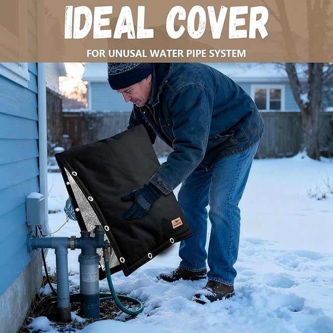 Backflow Preventer Insulation Cover - 2 Way Opening Pipe Insulation Cover for Irrigation Valve, Sprinkler Cover for Outside - Winter Freeze Protection Backflow Cover - 30" W x 24" H, Black