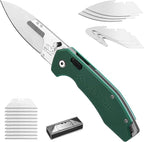 FLISSA Folding Utility Knife, 3-in-1 EDC Knife with Drop Point, Gut Hook & Replaceable Blades, Quick Change, Liner Lock, G10 Handle, Belt Clip for Outdoor & Everyday Use, Includes 16 Blades