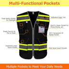 TCCFCCT High Visibility Vest 9 Pockets Reflective Safety Vest for Men Women, Hi Vis Construction Work Vest with Yellow Extend Edge for Surveyors, Durable to Use, Meets ANSI/ISEA, (DB-Black, X-Large)