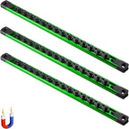 ALOANES 3-Piece Magnetic Socket Organizer, Heavy Duty Aluminum Socket Rails Organizer, 360° Swivel Clips Socket Holder Kit for Tool Box, 1/4-Inch Socket Holder x 42 Clips (Green)