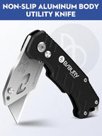 Utility Knife, BIBURY Upgraded Version Heavy Duty Box Cutter, Pocket Carpet knife with 10 Replaceable SK5 Stainless Steel Blades, Belt Clip, Easy Release Button, Quick Change and Safety Lock
