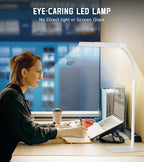 LED Desk Lamp for Home Office with Base, Eye-Caring Architect Task Light with Adjustable Gooseneck 12W USB Adapter Touch Control 5 Dimmable Brightness & Color Tall Lamp for Work,Reading,Craft