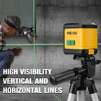 PREXISO Laser Level with Tripod, 100Ft Dual Modules Self Leveling Cross Line Laser Level, Green Line leveler Tool for Floor Tile, Home Renovation, Construction with 31-1/2in Tripod, 2 AA Batteries