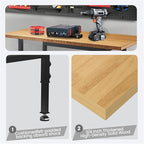48" Adjustable Workbench,Heavy-Duty Work Table,3000 LBS Load Capacity Hardwood Workstation with Fixed feet,for Workshop, Garage