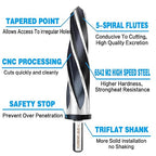 DKIBBITH 1-3/16" Bridge Construction Reamer Drill Bit, M2 HSS Taper Chucking Reamer for Steel Alloy Metal Wood Plastic, 1/2" Non-Slip Shank, 5-Spiral Flutes Car Reamer, to Align or Enlarge Holes, 30mm