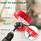 HYCHIKA 6 Inch/152mm Hole Saw,Bi-Metal Cutter Hole Max Cutting Depth 1-1/2inch(40mm) with 1 Arbor,2 Drill Bit for Wood Cutting Cornhole Plastic Drywall Boards Fiberboard