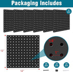 Peg Board,Steel Organization Panels, Ideal for Garage Tool Storage, Office Organization, Craft Room, Kitchen,Pack of 6(Black, 6-12X12)