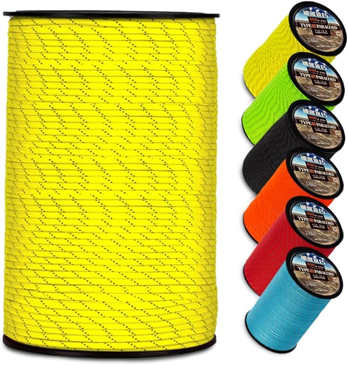 HERCULES Type III Paracord 550 Paracord Rope Parachute Cord, 1000' Reflective for Camping Cord, Survival Rope