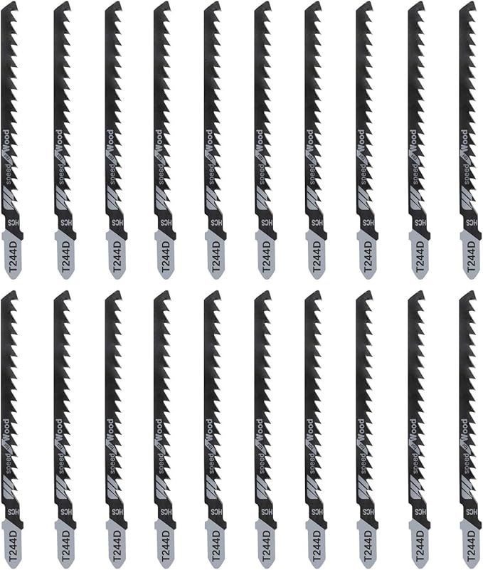 20-Piece T244D 4 Inch 6 TPI Assorted T-Shank Jig Saw Blades Set for Speed Cutting Wood, Scroll Cutting Wood